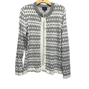 Rondina New York Grey White Geometric Diamond Button Front Cardigan XL Womens